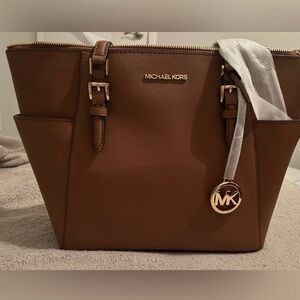 Mk brown ziptop tote
